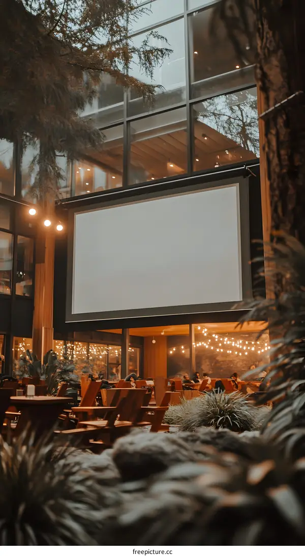 Outdoor Patio with Projection Screen and String Lights