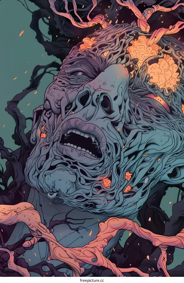 Abstract Illustration of a Human Face Growing from Tree Branches