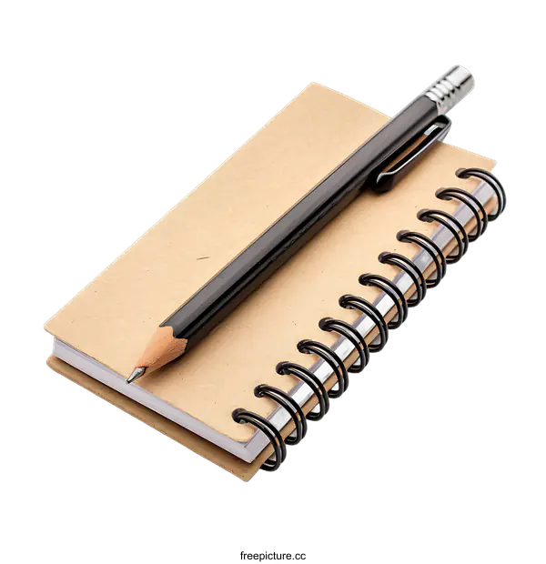 [Transparent Background PNG]Brown Notebook with Pencil on transparent background