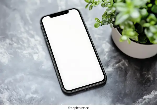Smartphone Mockup with White Screen on Marble Background