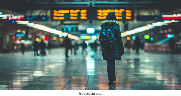Lonely Traveler in a Crowded Train Station