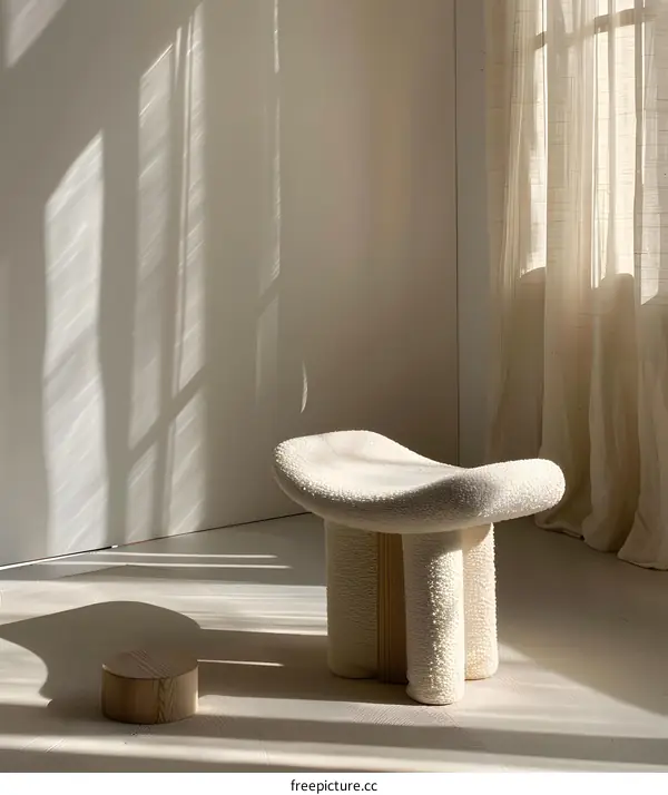 White Stool With Wooden Legs In Minimalist Interior Design