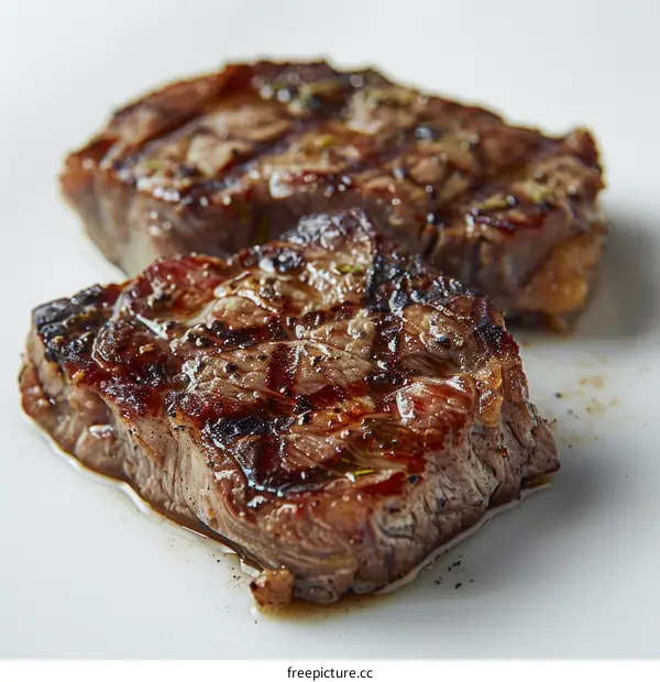 Two grilled beef tenderloin steaks on a white plate