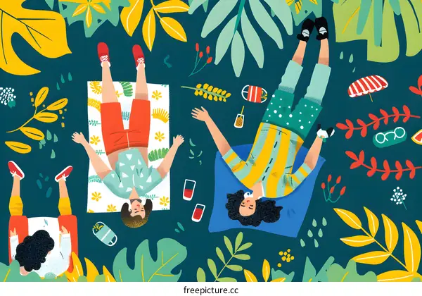 Summer Picnic with Friends Illustration