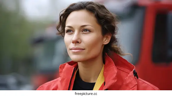 Portrait of a Caucasian Woman in a Red Jacket
