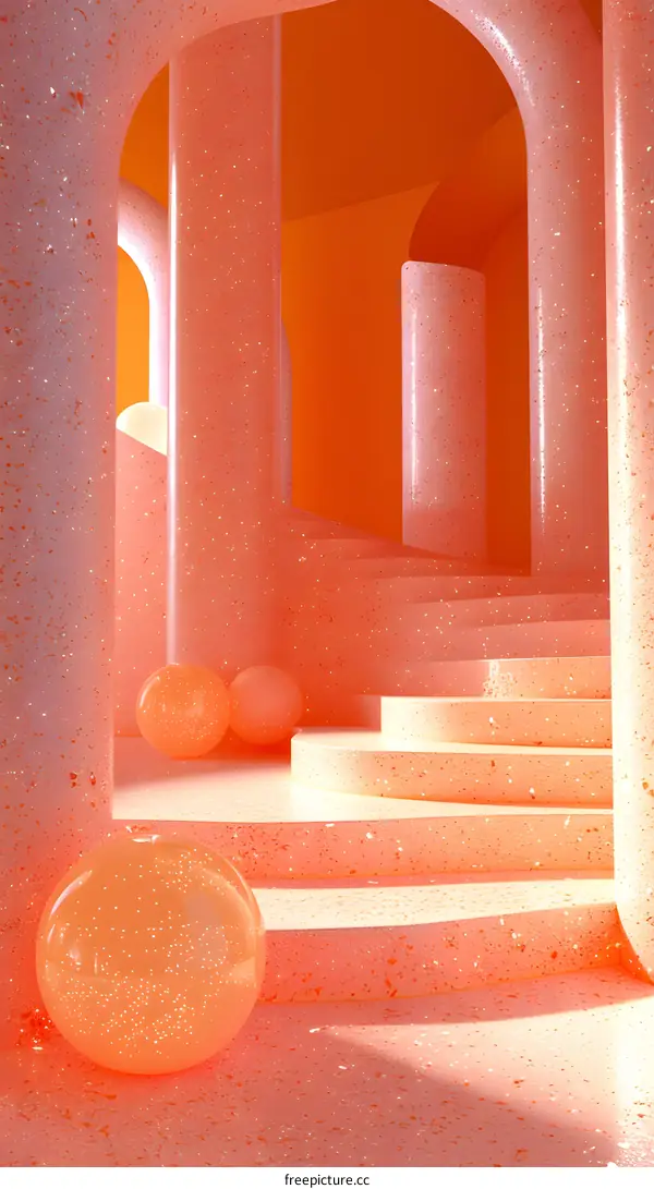 3D rendering of stairs and arches