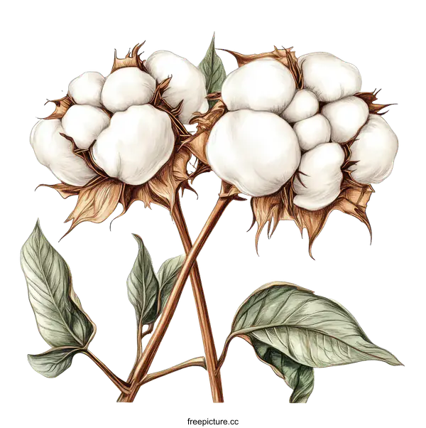 [Transparent Background PNG]Botanical Illustration of Cotton Plant Blossoms