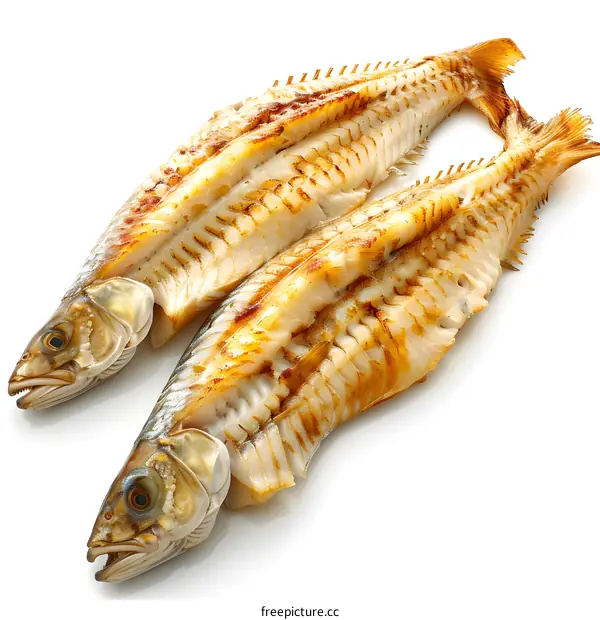 Two Grilled Fish on a White Background