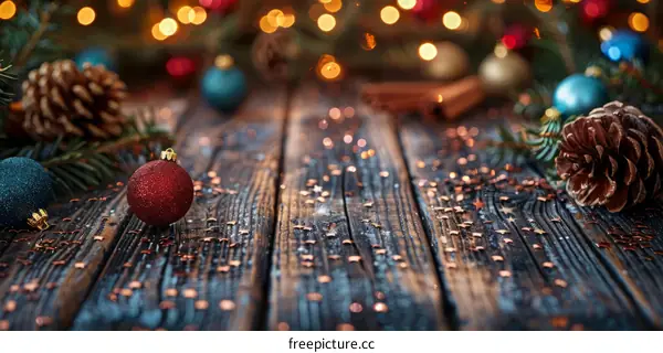 Christmas background with fir branches and decorations