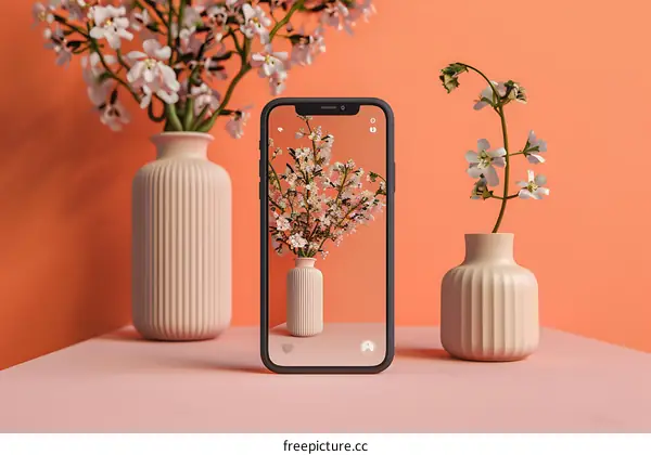 White Flowers In A Vase On A Phone Screen
