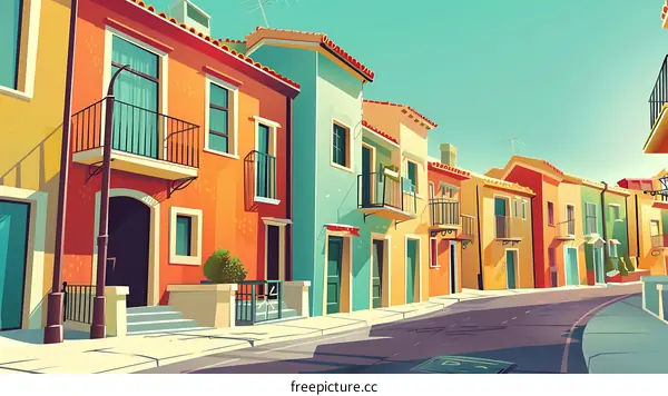 Colorful Houses on a Sunny Day in Europe