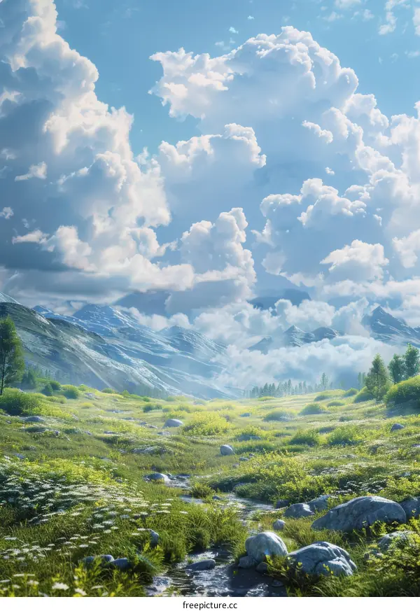 Stunning Alpine Meadow Under a Cloudy Sky