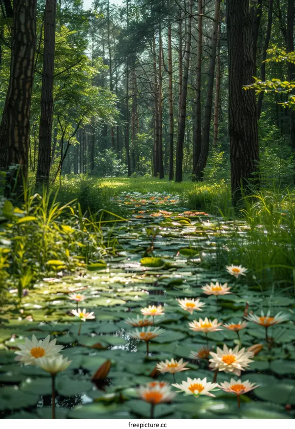 Mystical Forestの水辺に浮かぶスイレンの花