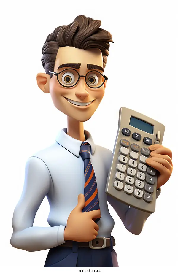 3D illustration of a businessman holding a calculator