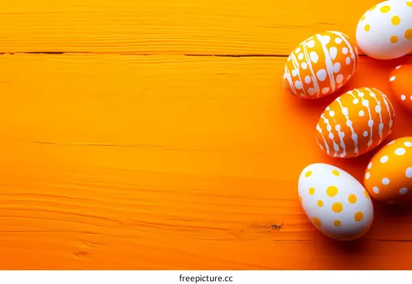 Easter Eggs on an Orange Wooden Background