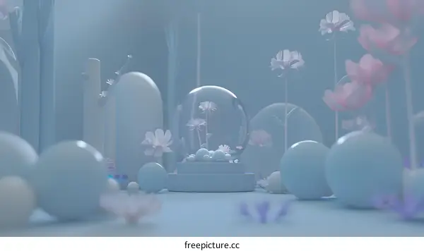 Blue and White Flower  Garden With A Glass Ball