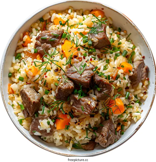 Bowl of Beef and Rice with Herbs