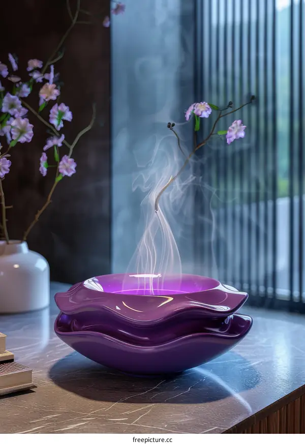 Purple Wave Aroma Diffuser with Floral Decoration