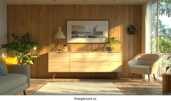 Cozy Modern Living Room with Wooden Walls