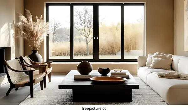 Modern Minimalist Living Room with Large Windows