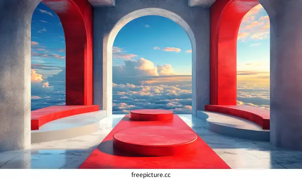 Abstract Architectural Podium Display Above the Clouds