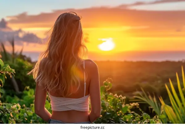 Blonde woman watching the sunset