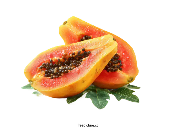 [Transparent Background PNG]Fresh Papaya Slices on White Background