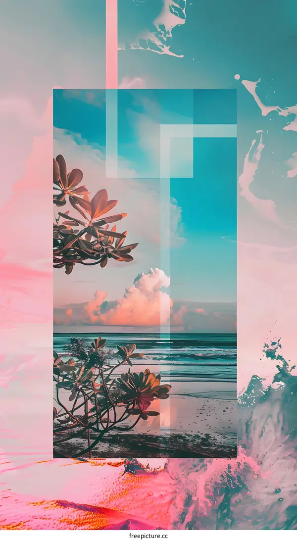 Abstract Beach Artwork with Collage Effect