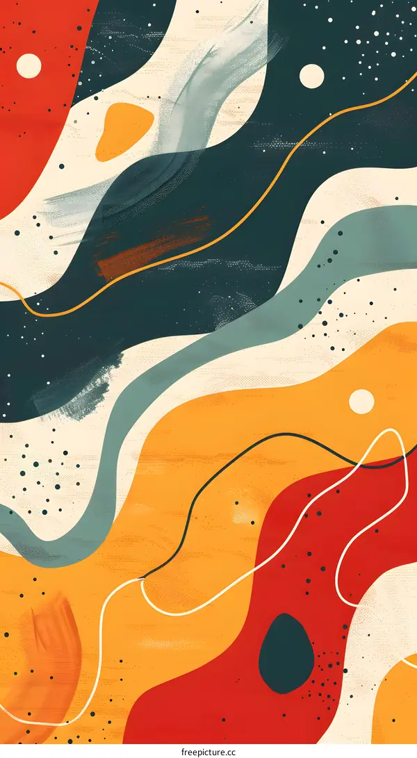 Abstract Minimalist Background With Wavy Lines And Geometric Shapes