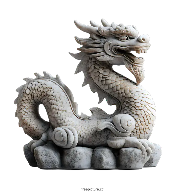 [Transparent Background PNG]White Stone Dragon Statue Sculpture