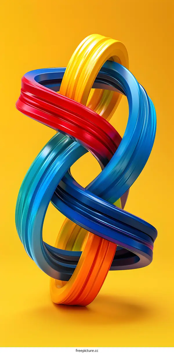 Abstract Colorful Intertwined Shapes On Yellow Background