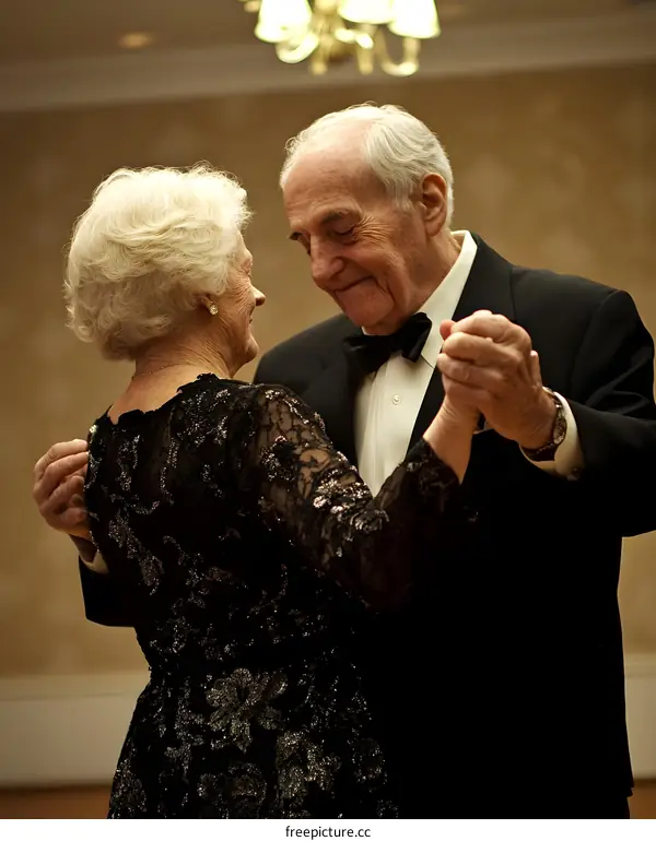 Romantic Senior Couple Dancing at a Formal Event
