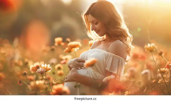 Pregnant Woman in a Field of Flowers