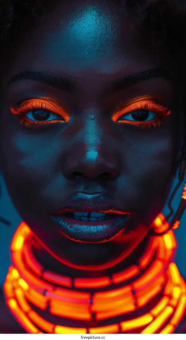 Glowing Beauty of Melanated Model with Vibrant Neon Makeup