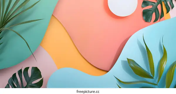 Colorful Paper Background with Green Leaves