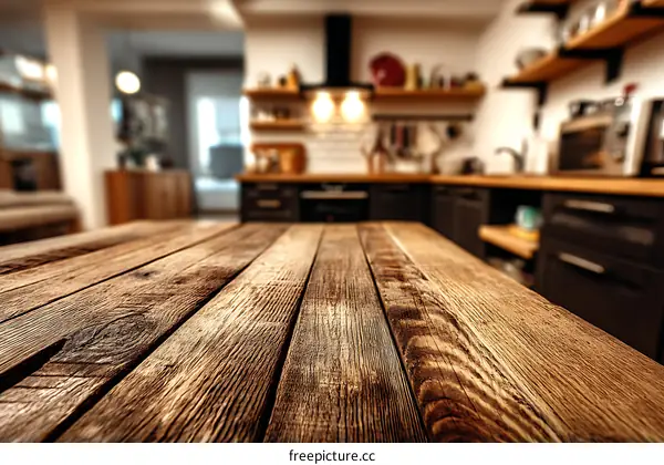 Wooden Table Top in a Kitchen Setting