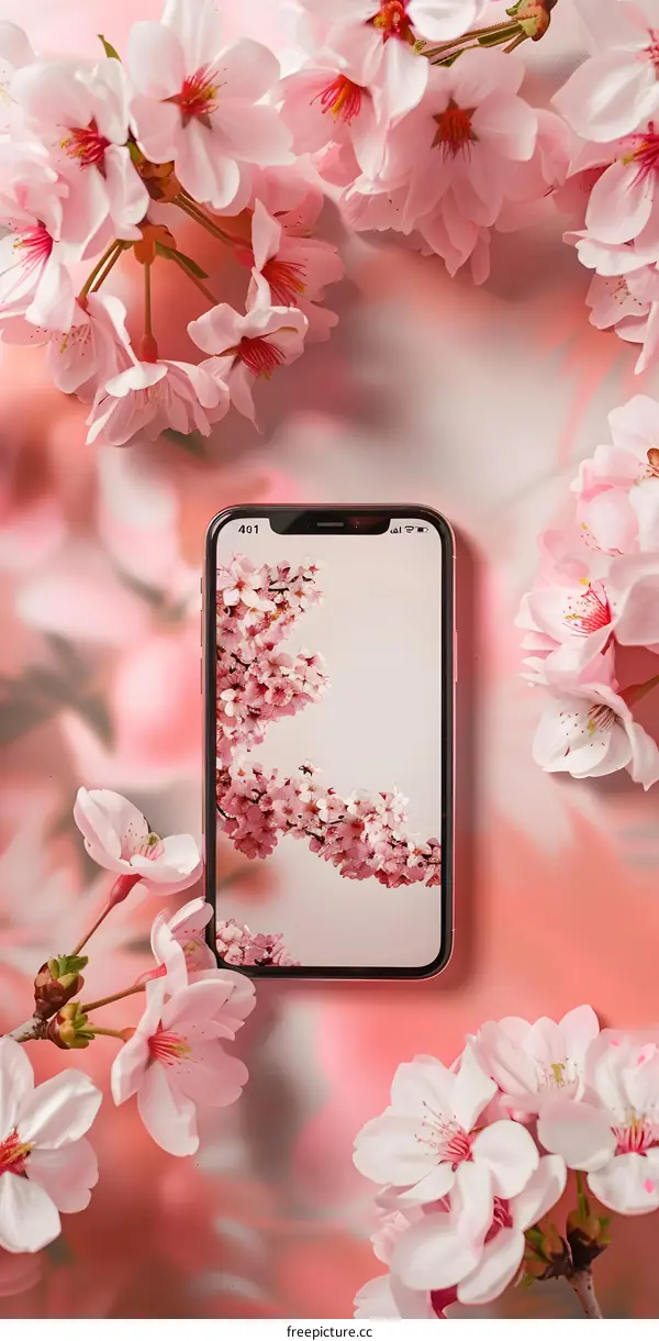 Pink Cherry Blossoms Phone Wallpaper