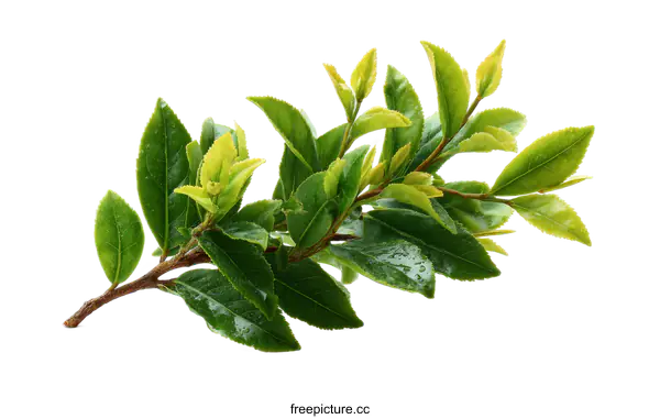 [Transparent Background PNG]Fresh Green Tea Leaves on a Branch