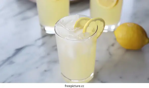 Refreshing Lemon Drink with Ice and Lemon Slices