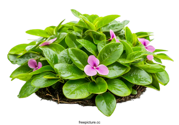 [Transparent Background PNG]Green Bush with Pink Flowers Isolated on White Background