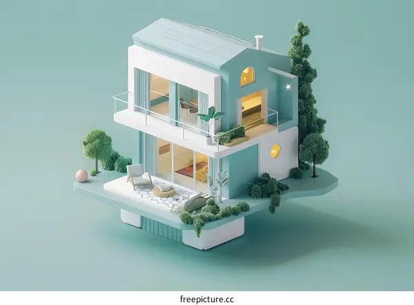 Modern Minimalist House Illustration With Green Plants