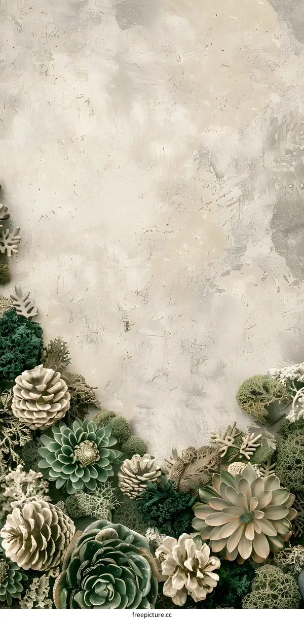 Vintage Green And Brown Floral Arrangement On Concrete Background