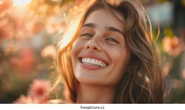 Beautiful Woman Smiling Outdoors in a Garden