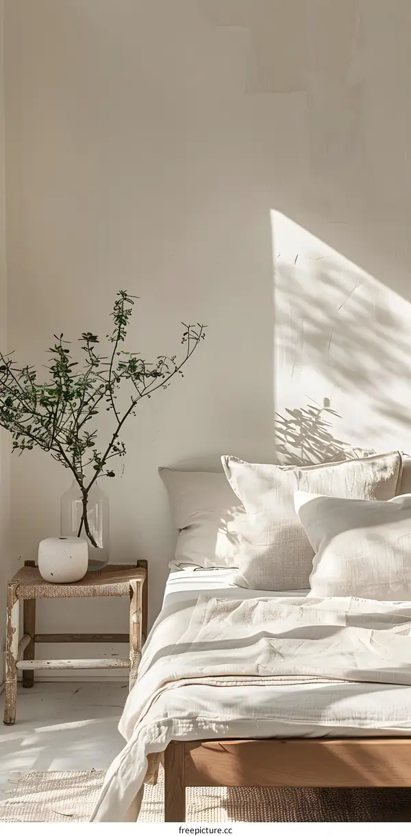 Minimalist Bedroom Decor with Natural Light and Greenery