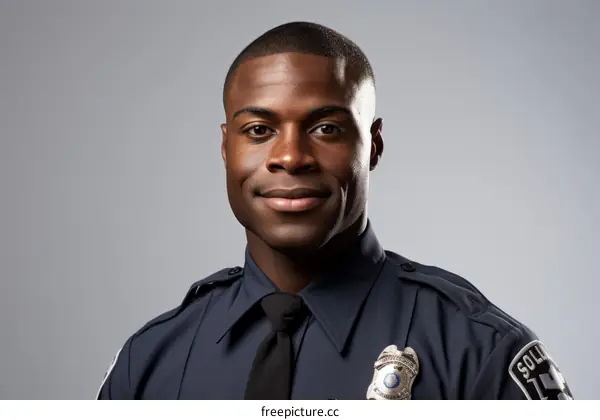 Studio portrait of smiling African-American policeman