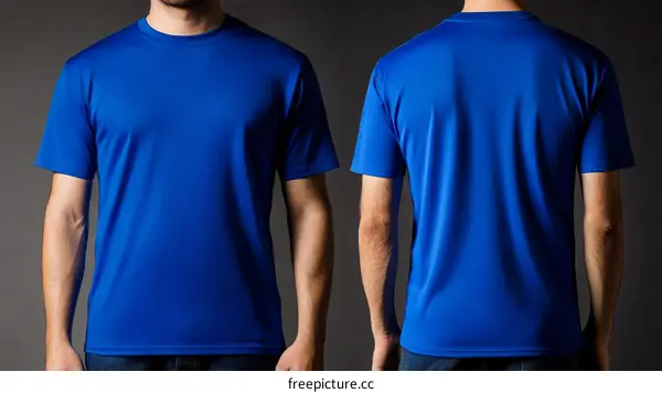 Blank Royal Blue T-Shirt Mockup Front and Back View