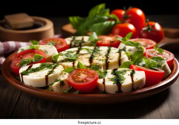 Fresh mozzarella cheese with tomatoes and basil