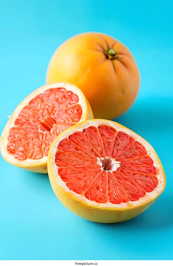 Fresh Grapefruit on Blue Background