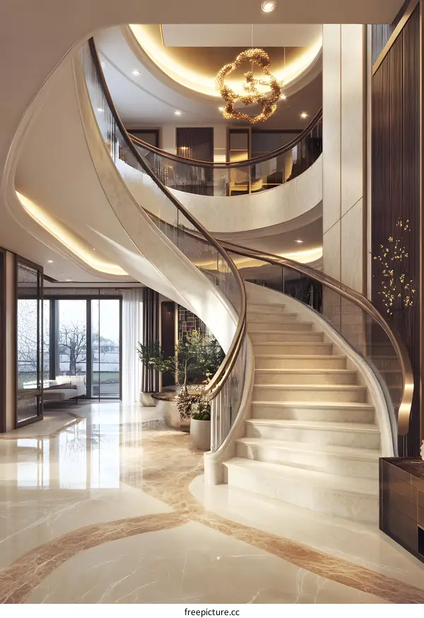 Modern Interior Design with a Curved Staircase