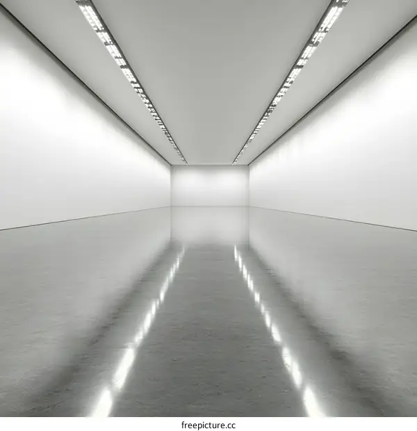 Empty Gallery Room with White Walls and Lights